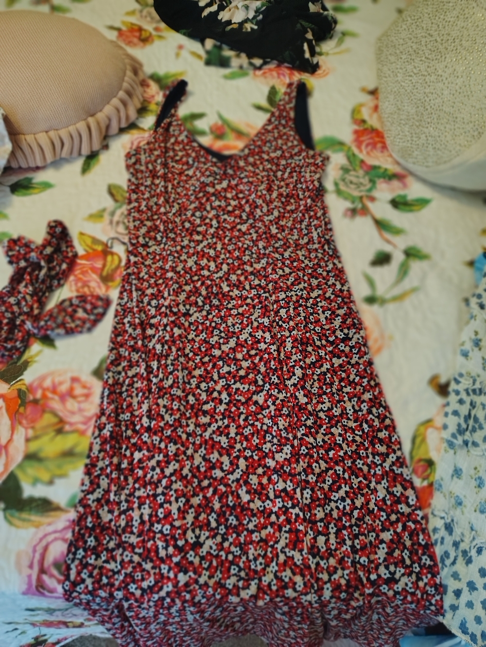 Michael Kors Red Floral Sleeveless Midi Dress